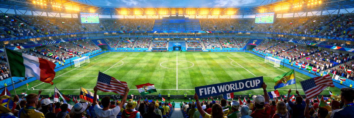 世界杯主视觉图 - 足球场全景与欢呼的球迷